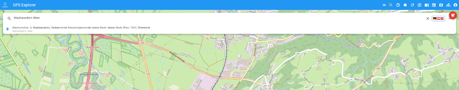 Ausgeklappte Suche mit Ergebnisliste